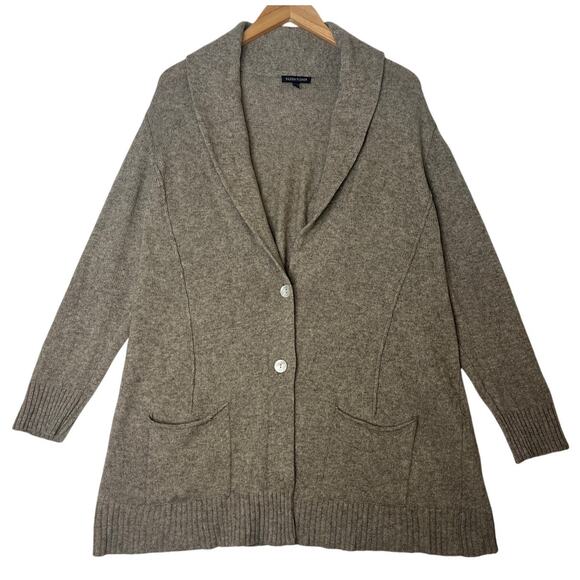 Eileen Fisher Yak Wool Brown Collared Cardigan Lagenlook FLAW sz L Bohemian - Picture 1 of 9